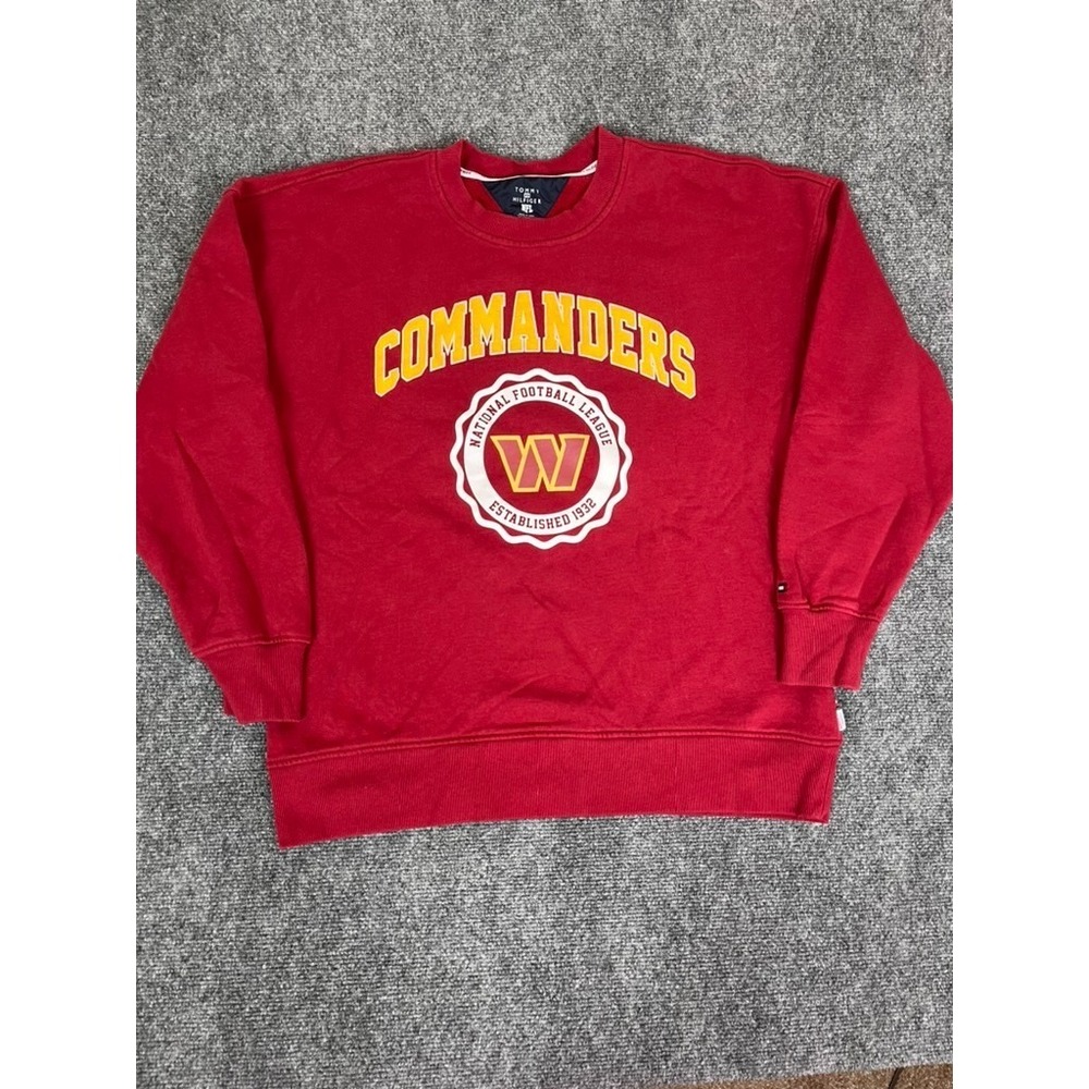 Tommy Hilfiger NFL Commanders Red Sweater Cotton Polyester Long Sleeve Size L
